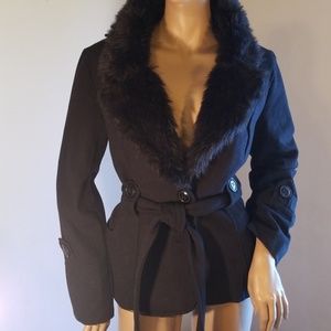 Cinch Waist  faux fur Jacket